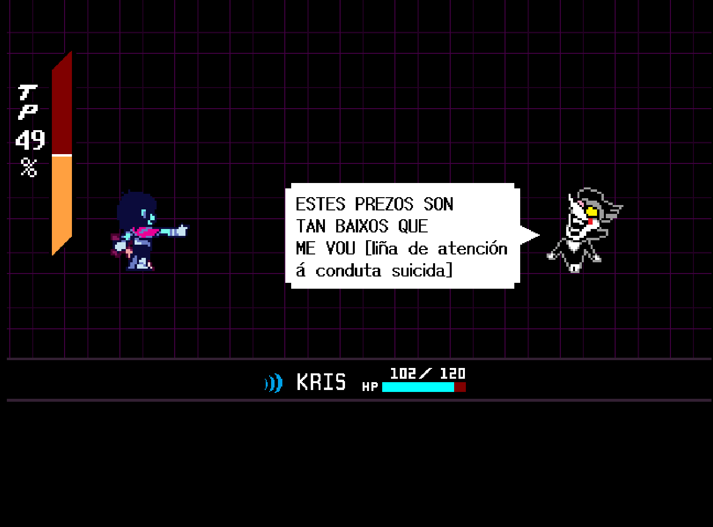 Combate de Kris contra Spamton, primeira aparición.